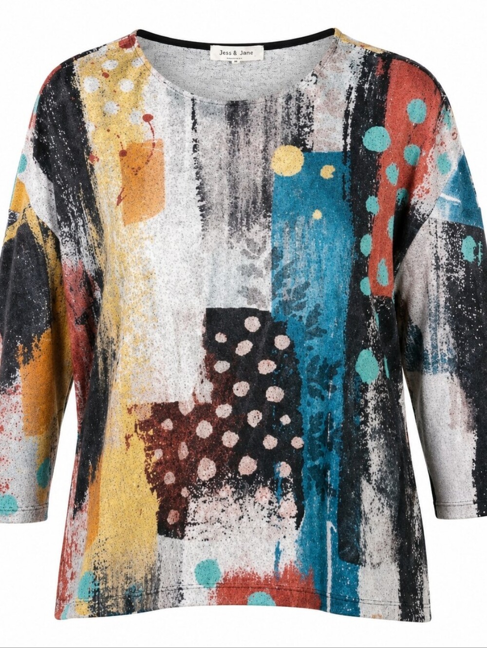 JESS & JANE | Abstract Art Mixed Media French Brushed Knit Tunic Top‎ USA | M